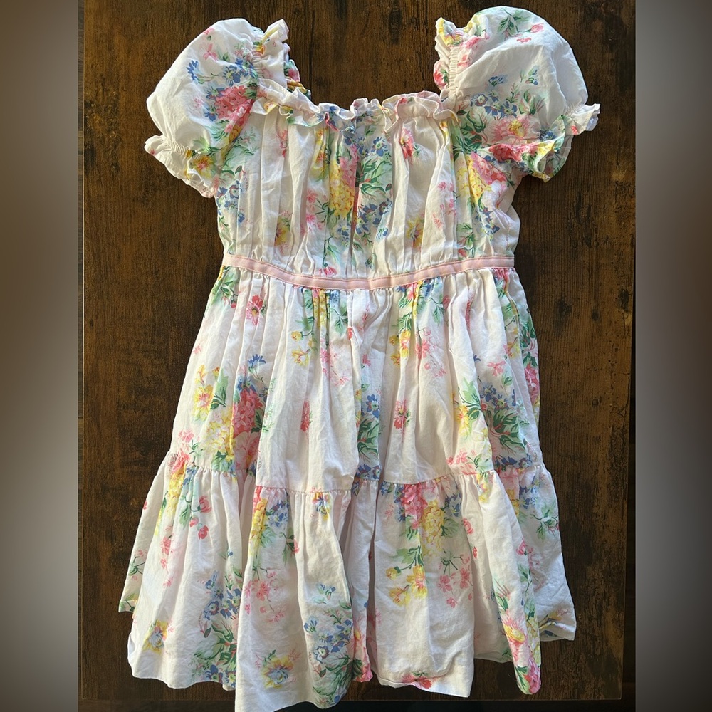 Janie and Jack pink floral puff sleeve ruffle dress, 2T